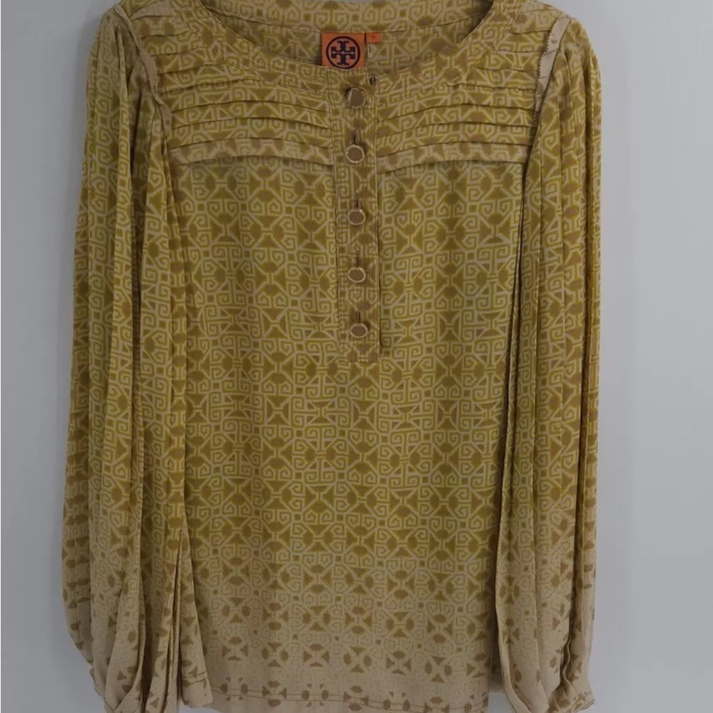 Tory Burch Pure Silk Blouse Mustard Print Size 0